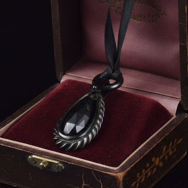 Antique Victorian Carved Whitby Jet Necklace