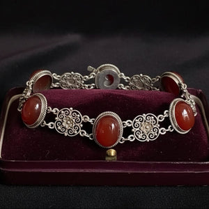 Antique Carnelian Sterling Silver Filigree Bracelet, 1900s - Boylerpf