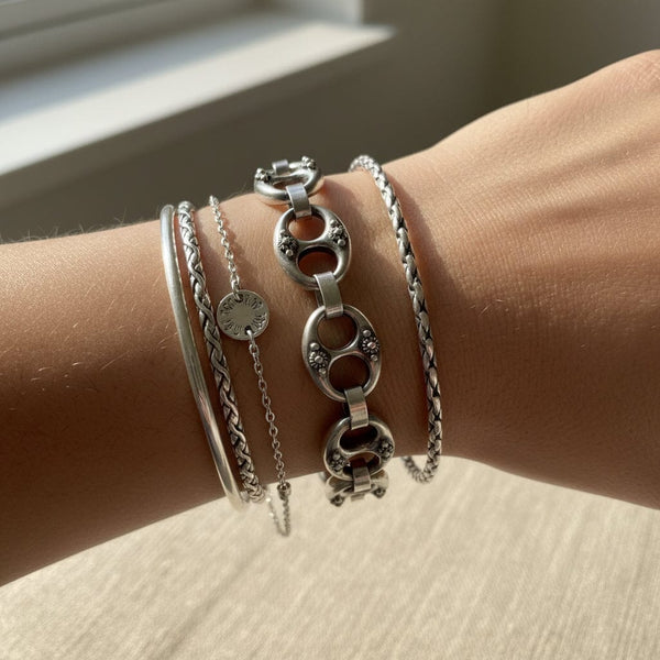 Antique Victorian Sterling Silver Etruscan Mariner Bracelet