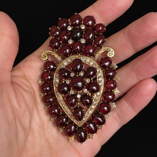 Exceptional Huge Antique Mine Cut Diamond Garnet Brooch Pendant