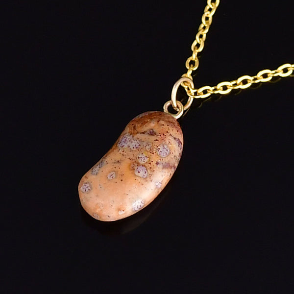 Vintage Gold Marbled Agate Lucky Bean Charm Pendant Necklace