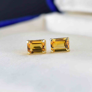 14K Gold Emerald Step Cut Citrine Stud Earrings - Boylerpf