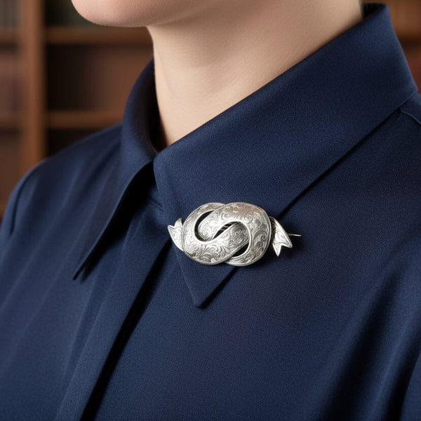 Antique Victorian Silver Engraved Love Knot Brooch - Boylerpf