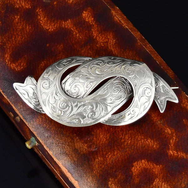 Antique Victorian Silver Engraved Love Knot Brooch - Boylerpf