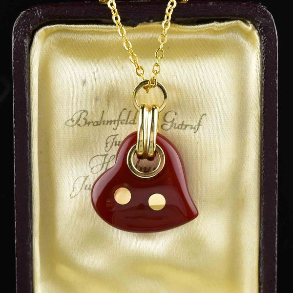 Vintage 14K Gold Red Jade Witches Heart Necklace - Boylerpf
