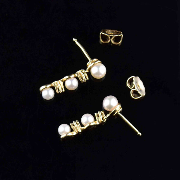 Vintage 14K Gold Diamond Pearl Drop Earrings - Boylerpf