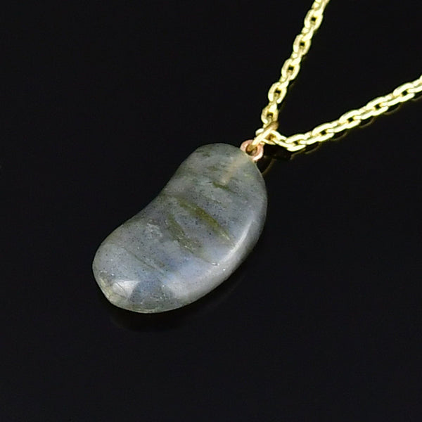 Vintage Gold Labradorite Lucky Bean Charm Necklace - Boylerpf
