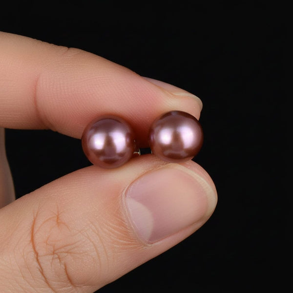 Vintage 14K Gold Purple Pearl Stud Earrings
