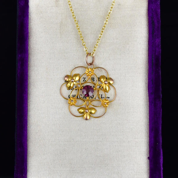 Antique 9K Gold Edwardian Amethyst Necklace