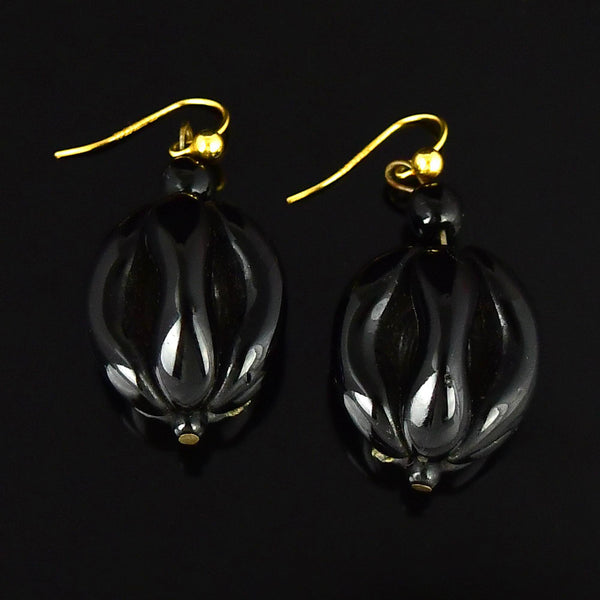 9K Gold Antique Victorian Whitby Jet Ball Earrings