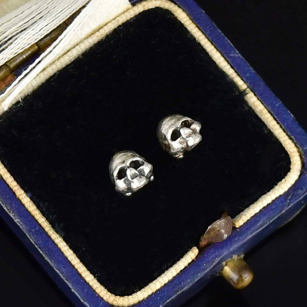 Vintage Sterling Silver Skull Stud Earrings