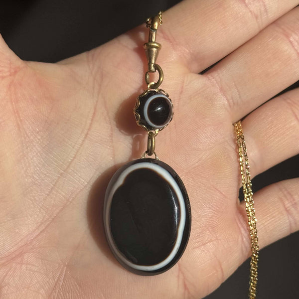 Antique Victorian Banded Bullseye Agate Pendant Fob - Boylerpf