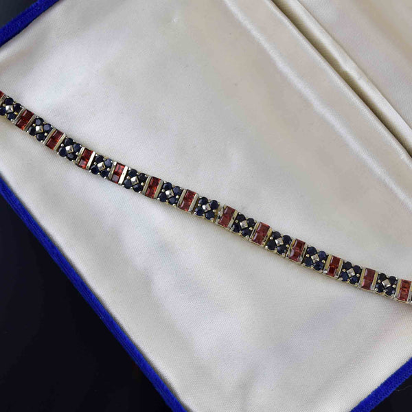 Vintage Sterling Silver Garnet Sapphire Tennis Bracelet - Boylerpf