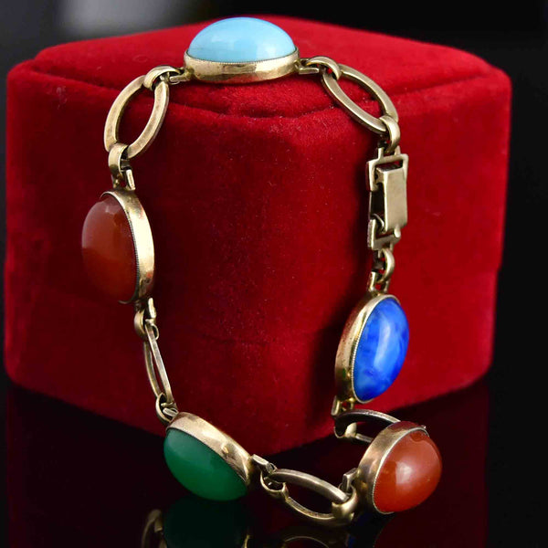 Vintage Egyptian Beetle Bug Gemstone Bracelet - Boylerpf