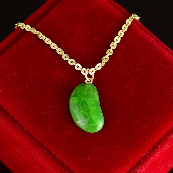Vintage Natural Emerald 9K Gold Lucky Bean Necklace