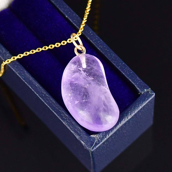 Vintage Gold Amethyst Lucky Bean Charm Pendant Necklace - Boylerpf