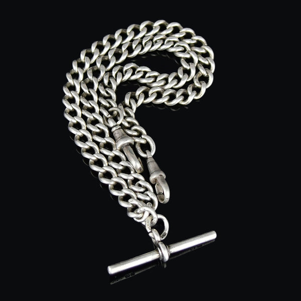 Antique Double Albert Watch Chain Necklace Sterling Silver