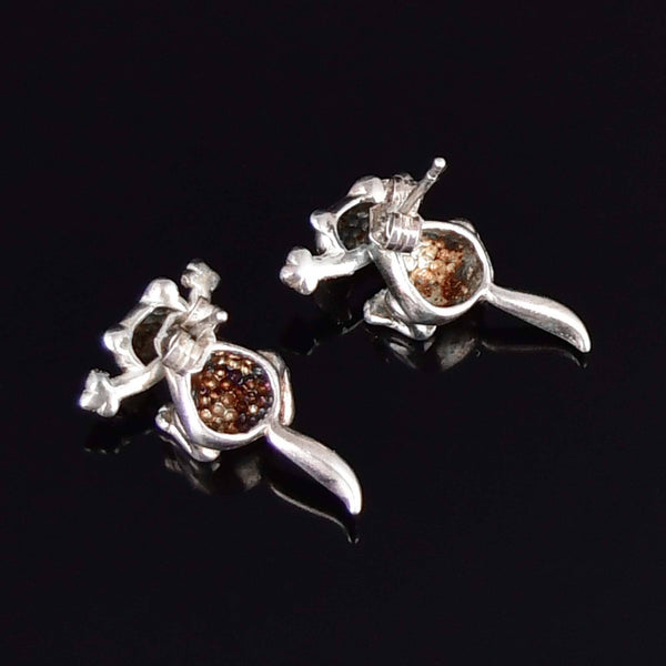 Vintage Cat Stud Jacket Earrings in Sterling Silver