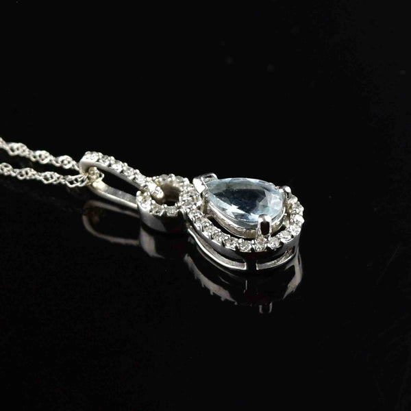 Vintage 10K White Gold Diamond Blue Topaz Pendant Necklace - Boylerpf