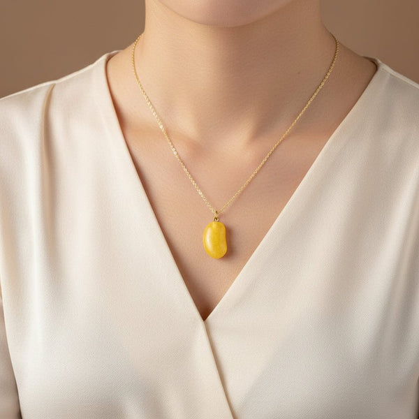 Vintage 9K Gold Lemon Quartz Lucky Bean Charm Necklace