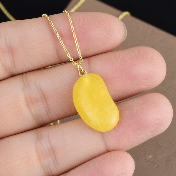 Vintage 9K Gold Lemon Quartz Lucky Bean Charm Necklace
