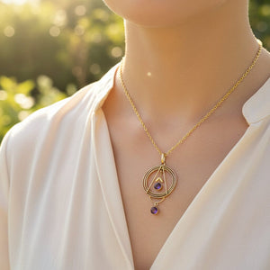 Gold Edwardian Amethyst Target Lavaliere Pendant Necklace - Boylerpf