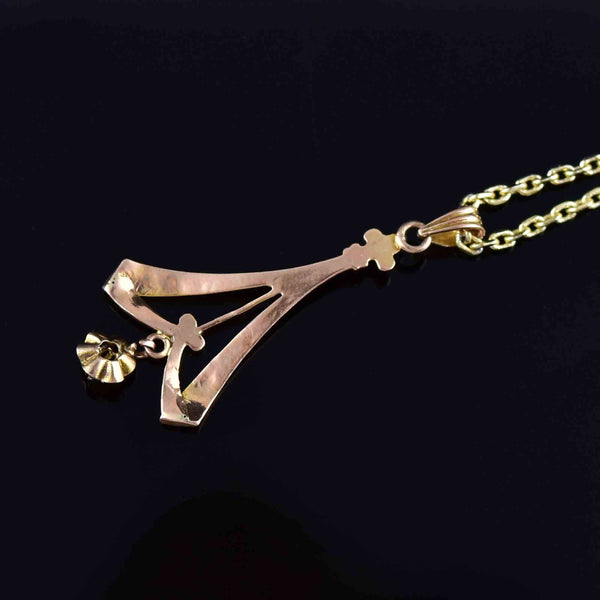 10K Rose Gold Diamond Art Nouveau Lavaliere Pendant Necklace - Boylerpf