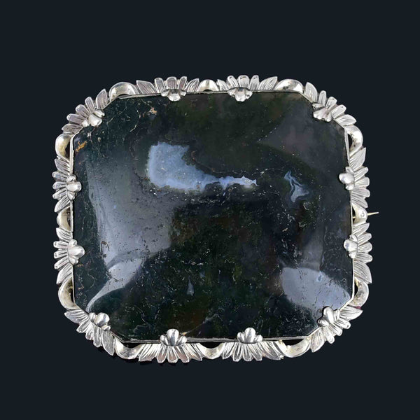 Antique Large Silver Picture Moss Agate Brooch - Boylerpf