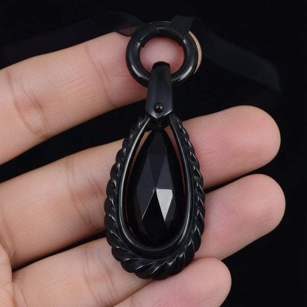 Antique Victorian Carved Whitby Jet Necklace