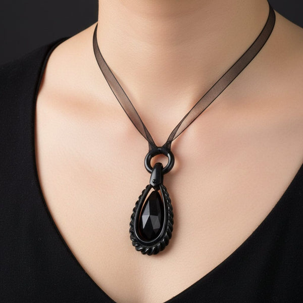 Antique Victorian Carved Whitby Jet Necklace