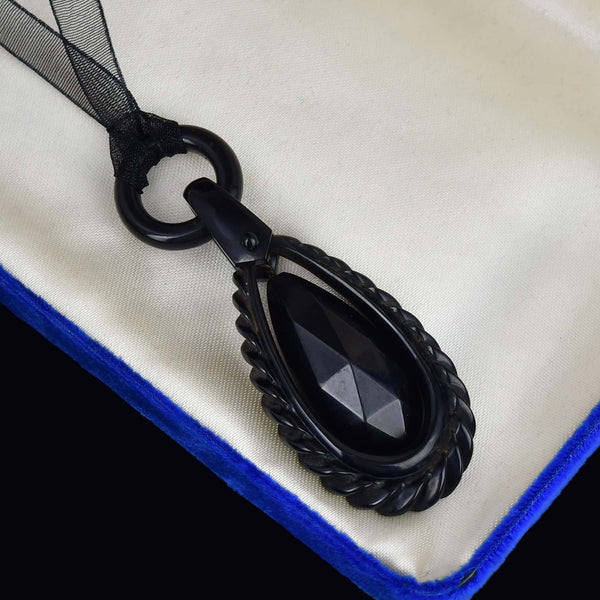 Antique Victorian Carved Whitby Jet Necklace
