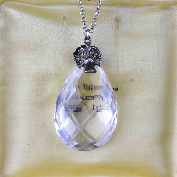 Vintage Silver Thistle Faceted Rock Crystal Pendant Necklace - Boylerpf