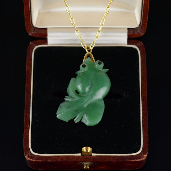 Carved Jade Koi Fish Pendant Necklace in 14K Gold - Boylerpf