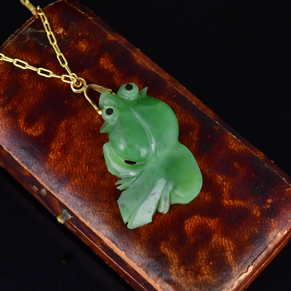 Carved Jade Koi Fish Pendant Necklace in 14K Gold - Boylerpf