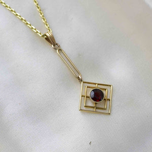 Antique 14K Gold Garnet Lavalier Pendant Necklace - Boylerpf