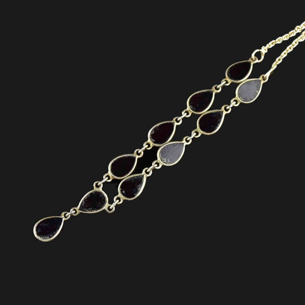Vintage Art Deco Style Silver Garnet Cabochon Necklace - Boylerpf