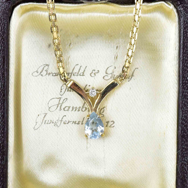 Vintage Aquamarine Diamond Pendant Necklace in 14K Gold - Boylerpf