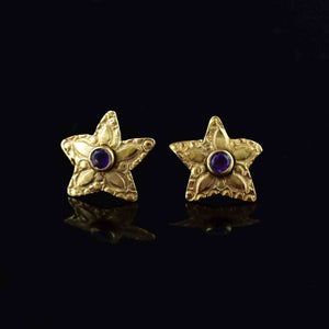 Vintage 14K Gold Star Amethyst Stud Earrings - Boylerpf