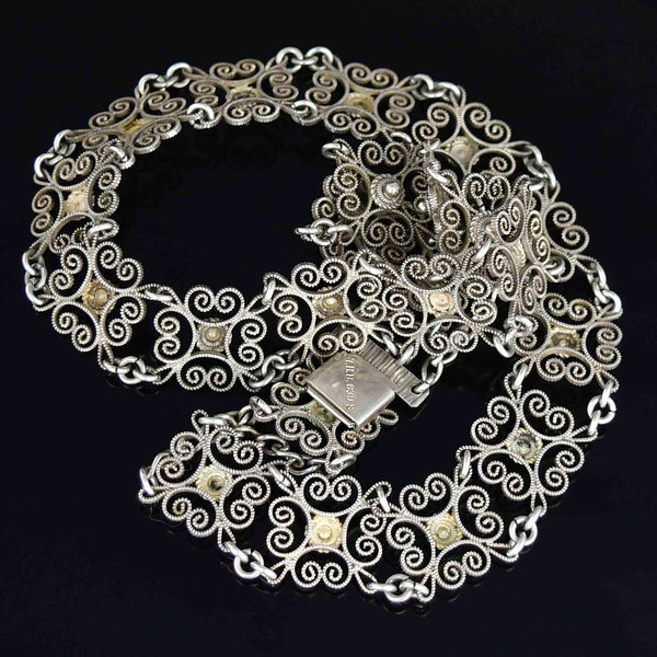 Vintage Art Deco Style Danish Silver Filigree Collar Necklace - Boylerpf