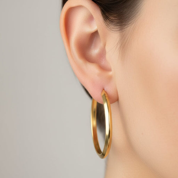 Vintage Large Solid Gold Pierced Hoop Earrings - Boylerpf