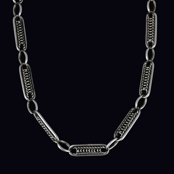 Sterling Silver Art Deco Fancy Link Albert Watch Chain Necklace - Boylerpf