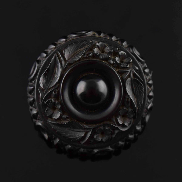 Antique Victorian Carved Whitby Jet Forget Me Not Brooch - Boylerpf