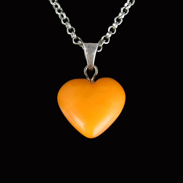 Vintage Sterling Silver Butterscotch Amber Heart Charm Necklace - Boylerpf