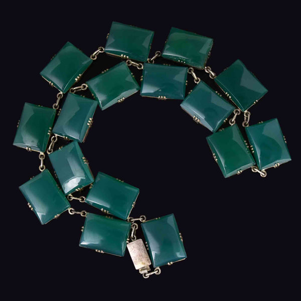 Art Deco Silver Chrysoprase Chalcedony Chain Necklace - Boylerpf