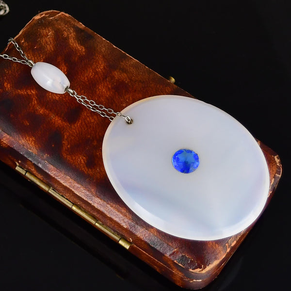 Vintage Sterling Silver White Chalcedony Blue Quartz Necklace