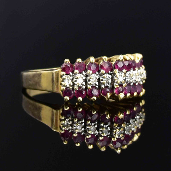 Vintage Arched 10K Gold Diamond Ruby Cluster Ring - Boylerpf