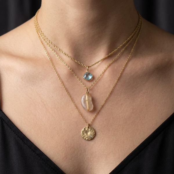 Vintage Rutilated Quartz 9K Gold Lucky Bean Necklace