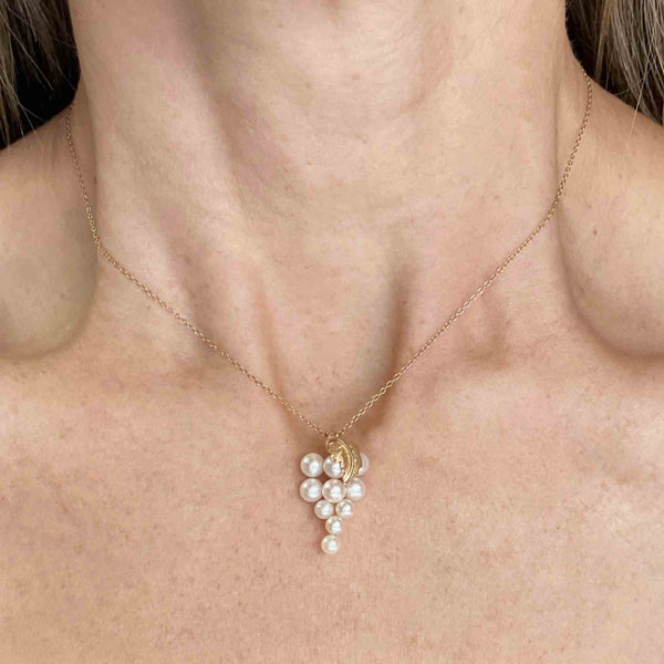 Vintage 14K Gold Pearl Cluster Pendant Necklace - Boylerpf