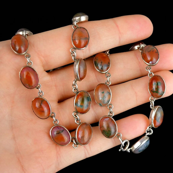 Antique Scottish Moss Agate Sterling Silver Necklace