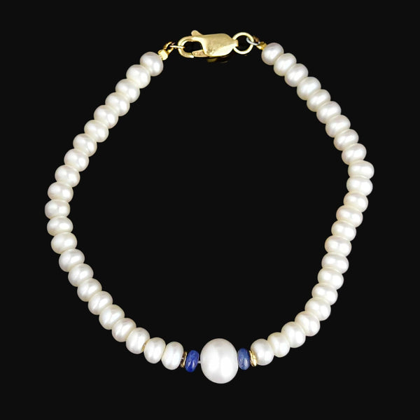 Vintage 14K Gold Blue Sapphire Pearl Bracelet - Boylerpf